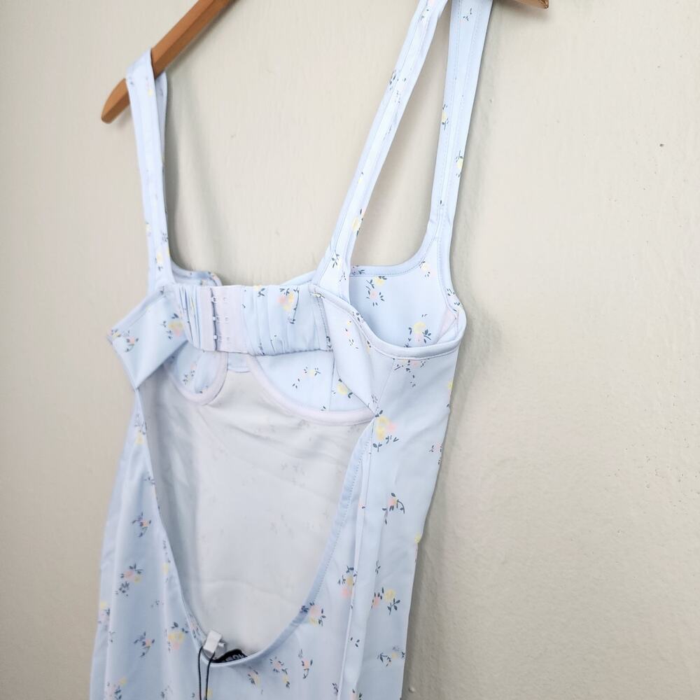 Rumored Loverboy Mini Dress Forget Me Not Blue Floral Bustier Satin NWT Medium M - Picture 9 of 11